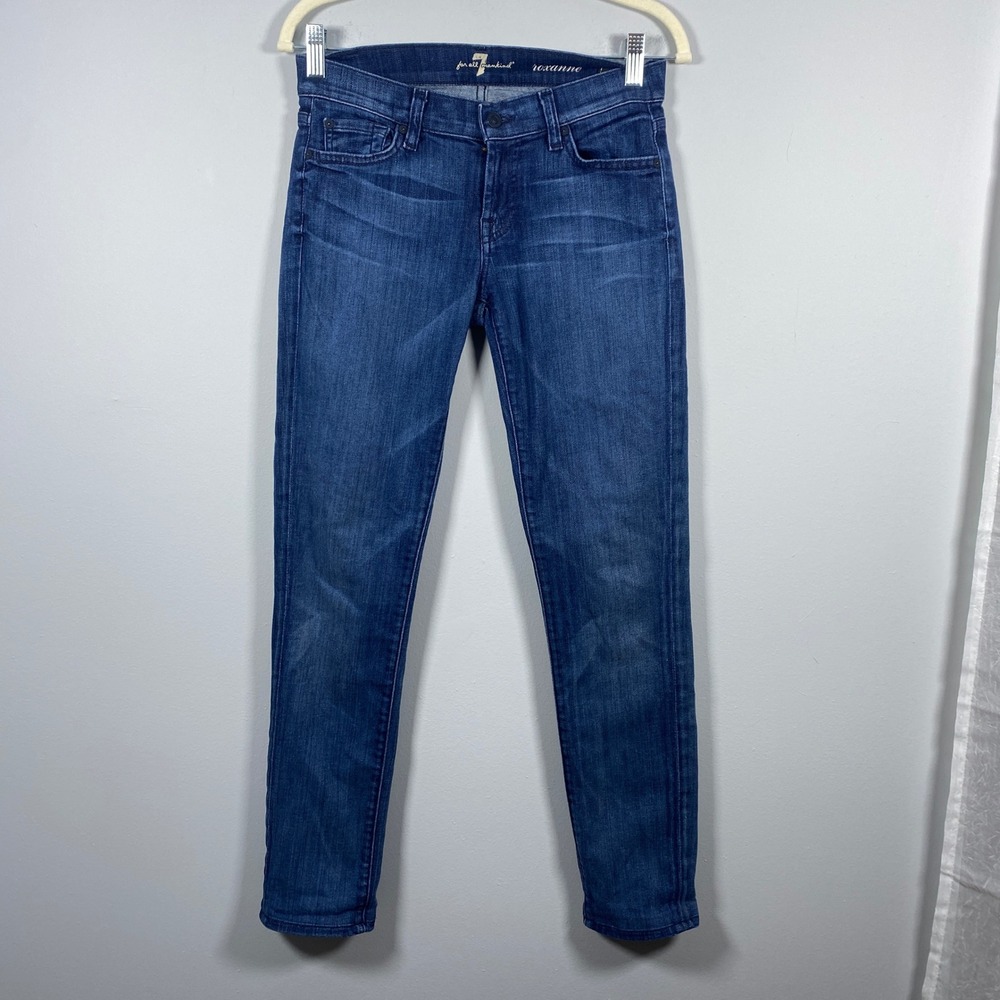 7 For All Mankind Roxanne Jeans Womens 26 Blue Skinny Low Rise Stretch Dark Wash